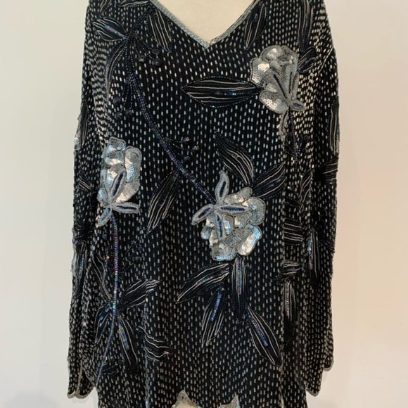 Vintage Floral Beaded Sequin Top - Picture 1 of 5